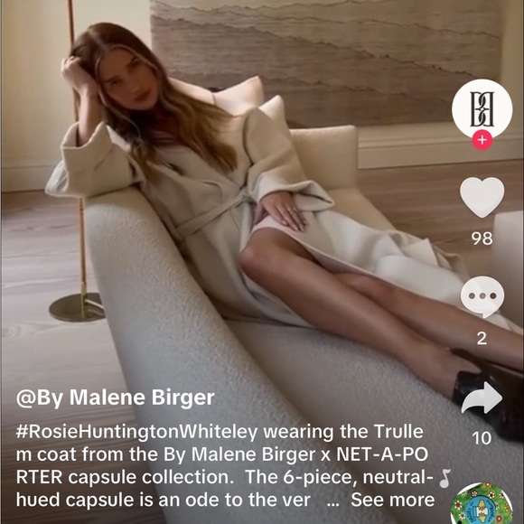 By Malene Birger Coat Trullem Belted Wool Shawl Grey Brown Melange 40 EUC - Picture 12 of 13